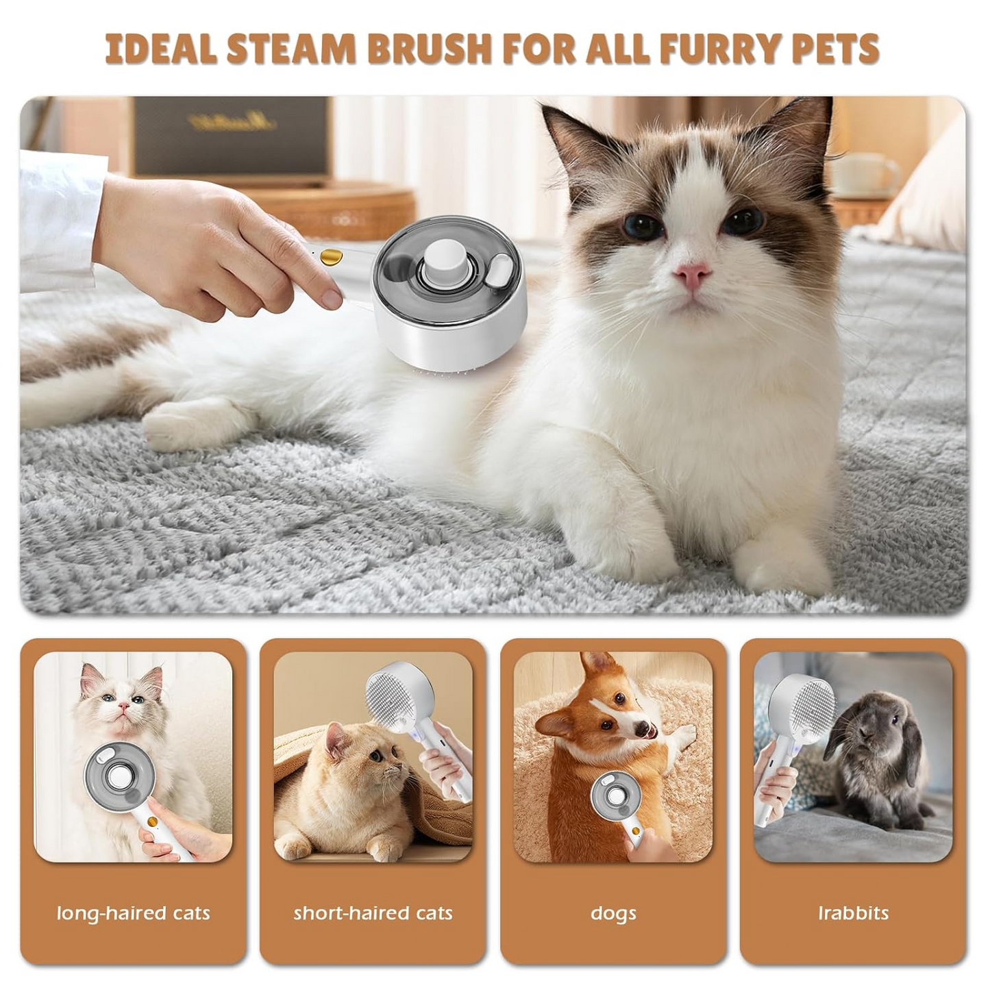3-in-1 Steamy Pet Brush - Ultrasonic Mist, Grooming & Sanitizing Tool