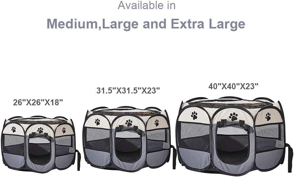 Grey Foldable Pet Dog Playpen, Pop Up Portable Cat Playpen, Indoor/Outdoor for Kitten Puppy Play Pen, Cats Crate Tent with Carrying Bag