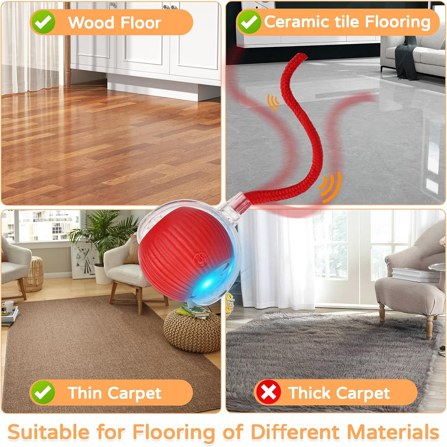 2026 New 2Pack Cat Ball Kitten Toys for Indoor Interactive Kitty Ball Toy Speedy Tail 360° Automatic Rolling(Red Grey)