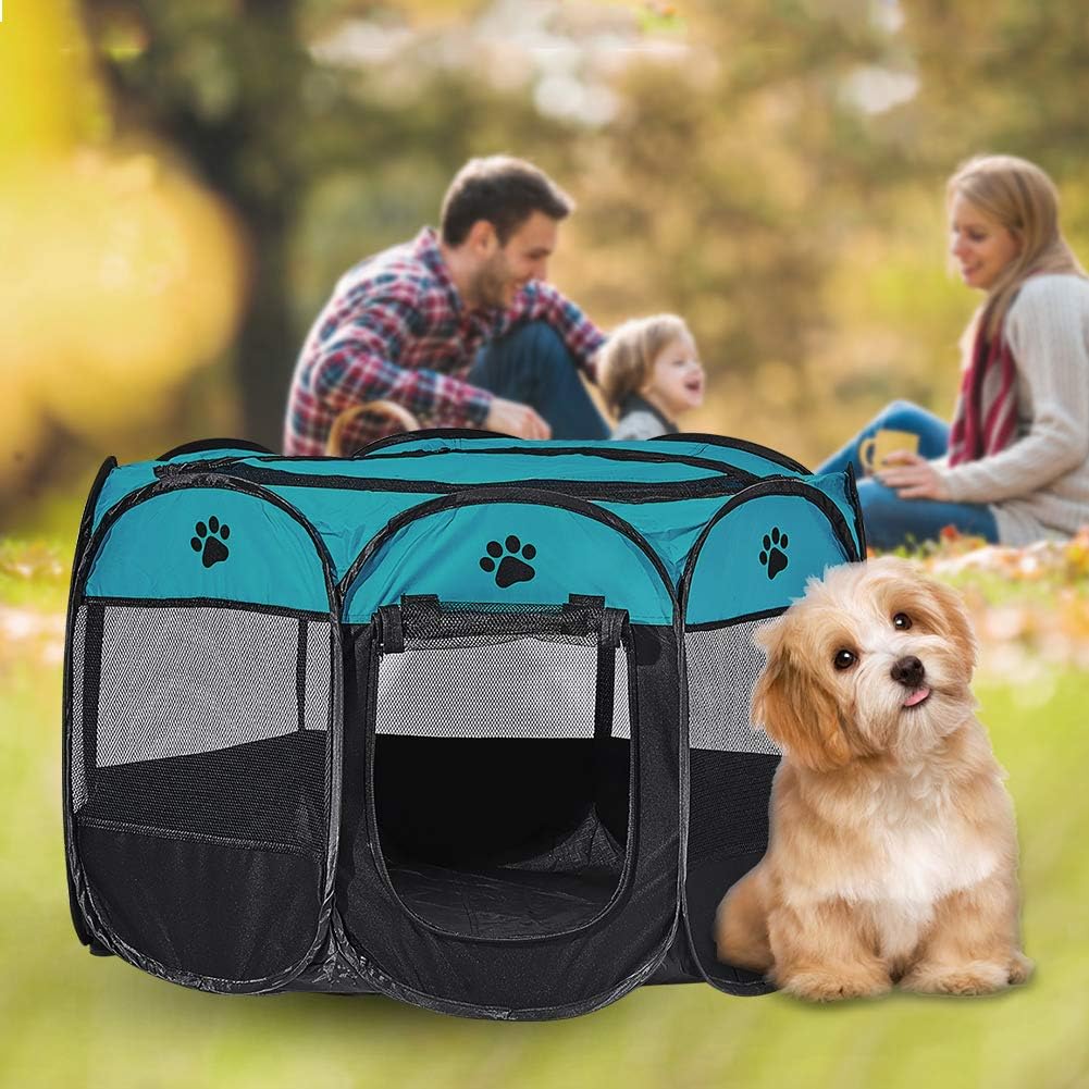 Blue Foldable Pet Dog Playpen, Pop Up Portable Cat Playpen, Indoor/Outdoor for Kitten Puppy Play Pen, Cats Crate Tent with Carrying Bag