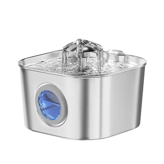Cat Water Fountain Stainless Steel: 74oz/2.2L Cat Fountain for Drinking- Automatic Dog Watering Dispenser Bowl - Pet Feeding & Watering Supplies（Square Flower Round Window）