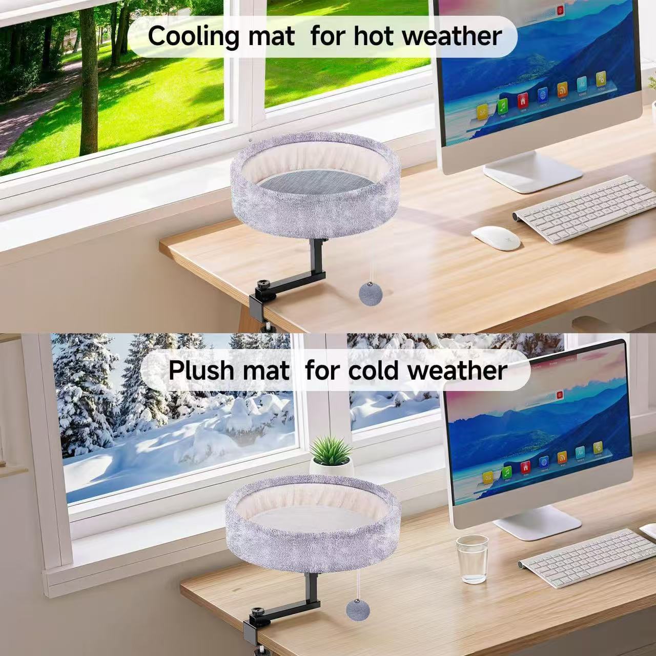 Cat Desk Bed - 360° Rotating,Clamp On Cat Bed for Desks, Adjustable High Support Up to80 lbs for Office, Game Table, Island Tables, Desktop Attachment Hammock