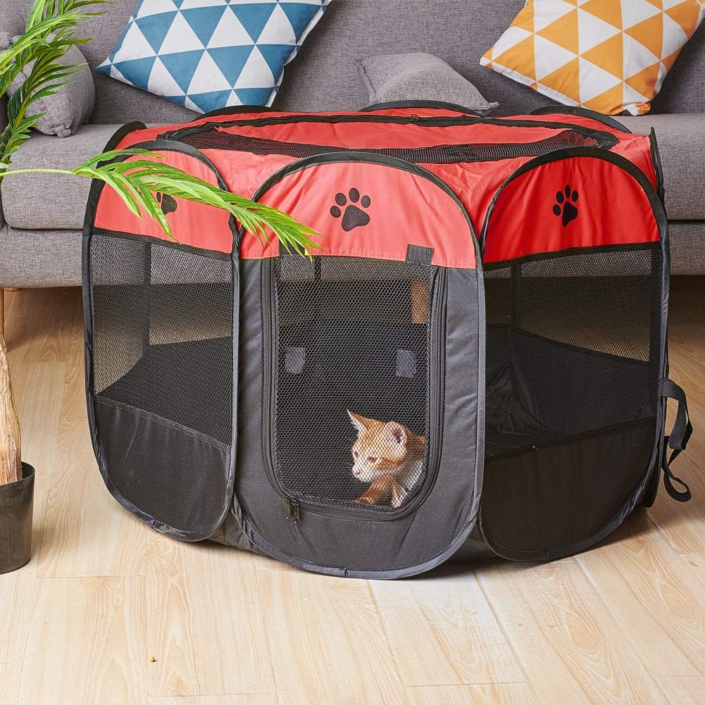 Rose Foldable Pet Dog Playpen, Pop Up Portable Cat Playpen, Indoor/Outdoor for Kitten Puppy Play Pen, Cats Crate Tent with Carrying Bag