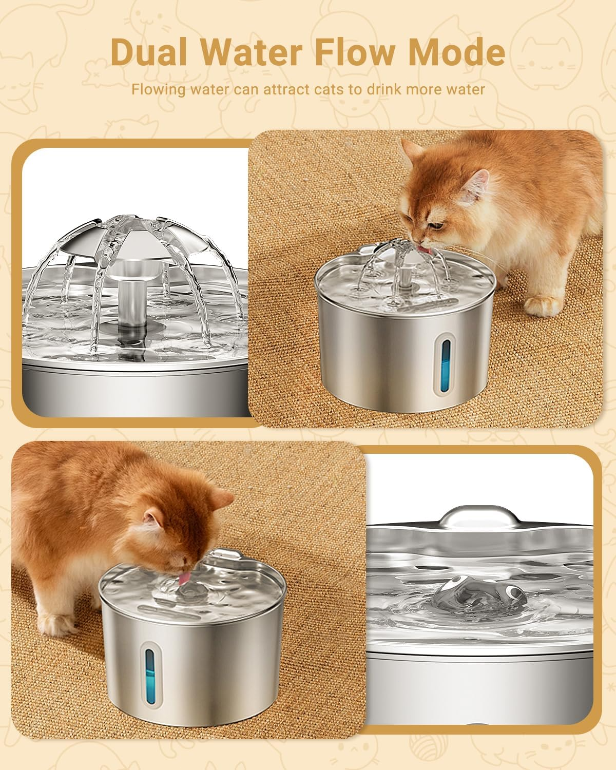 Cat water fountain, pet water fountain made of stainless steel, automatic.