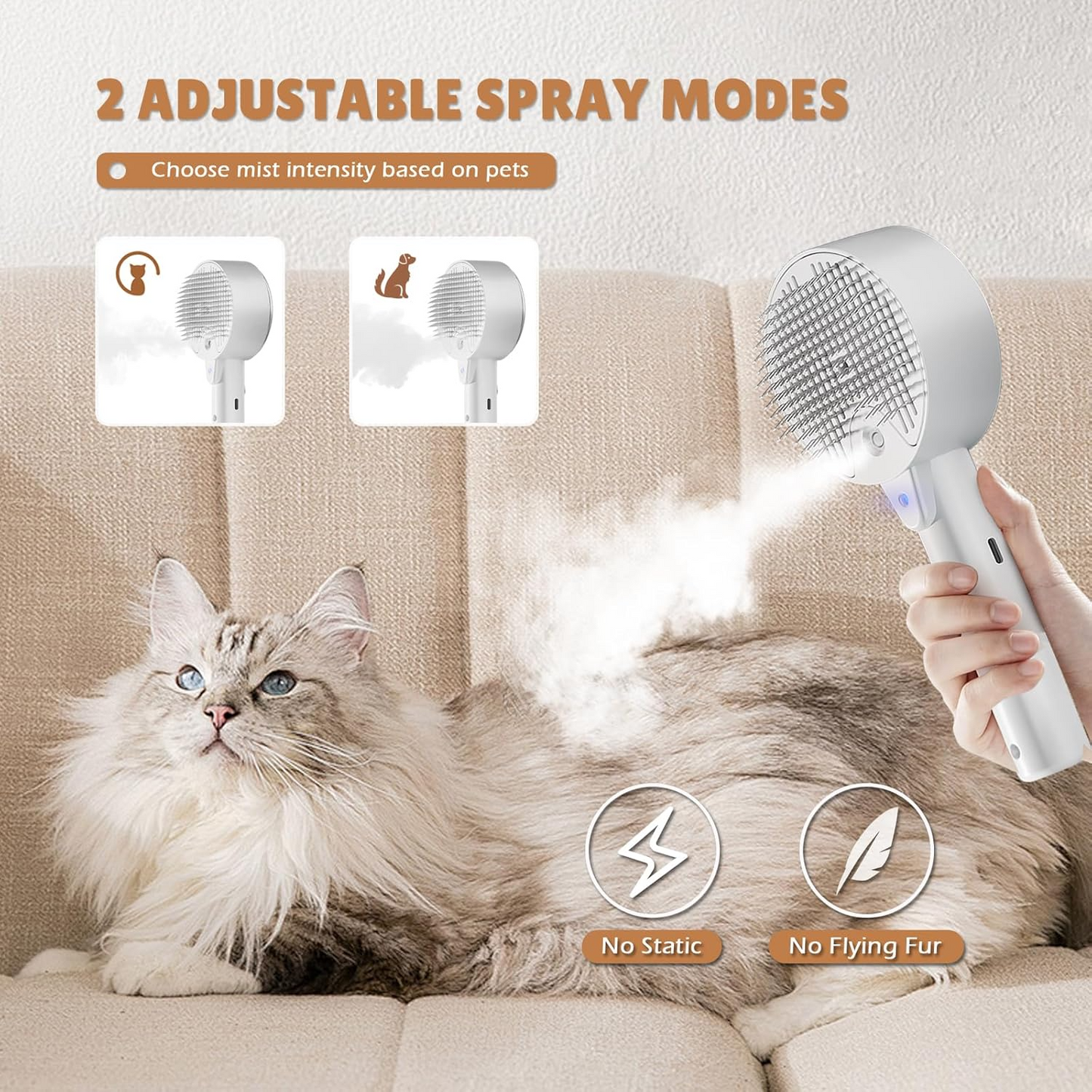 3-in-1 Steamy Pet Brush - Ultrasonic Mist, Grooming & Sanitizing Tool