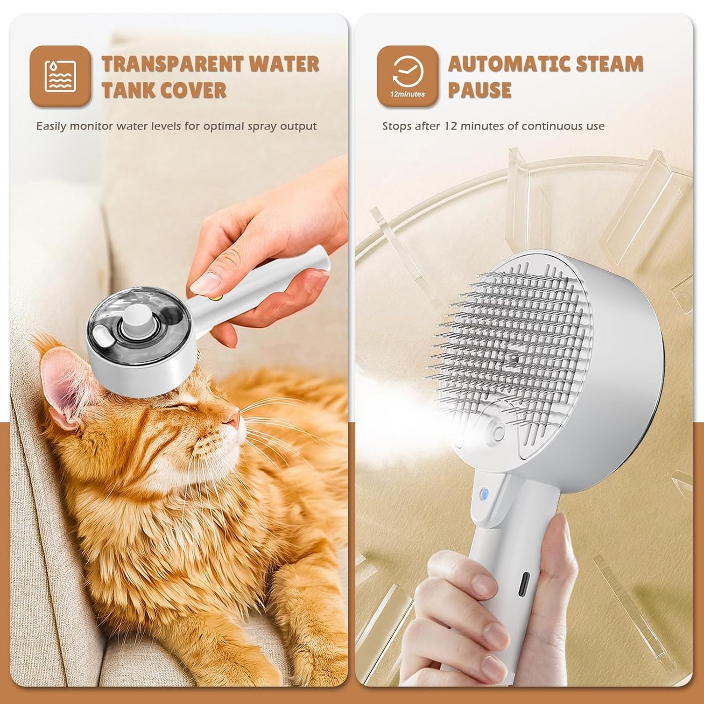 3-in-1 Steamy Pet Brush - Ultrasonic Mist, Grooming & Sanitizing Tool