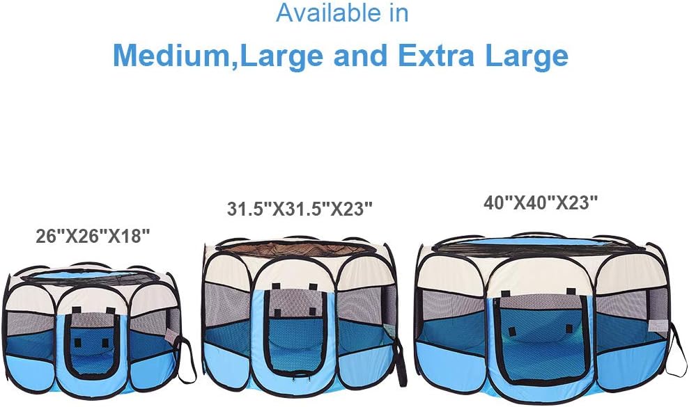 Blue Foldable Pet Dog Playpen, Pop Up Portable Cat Playpen, Indoor/Outdoor for Kitten Puppy Play Pen, Cats Crate Tent with Carrying Bag