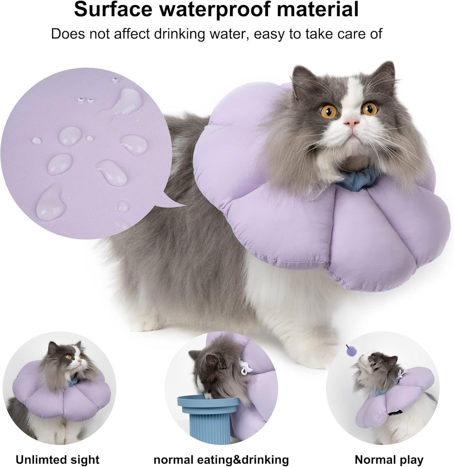 Cat Cone Collar,Cute Waterproof Cat Recovery Collar,Anti-Bite Lick Wound Healing Safety Elizabethan e Collar for Cats