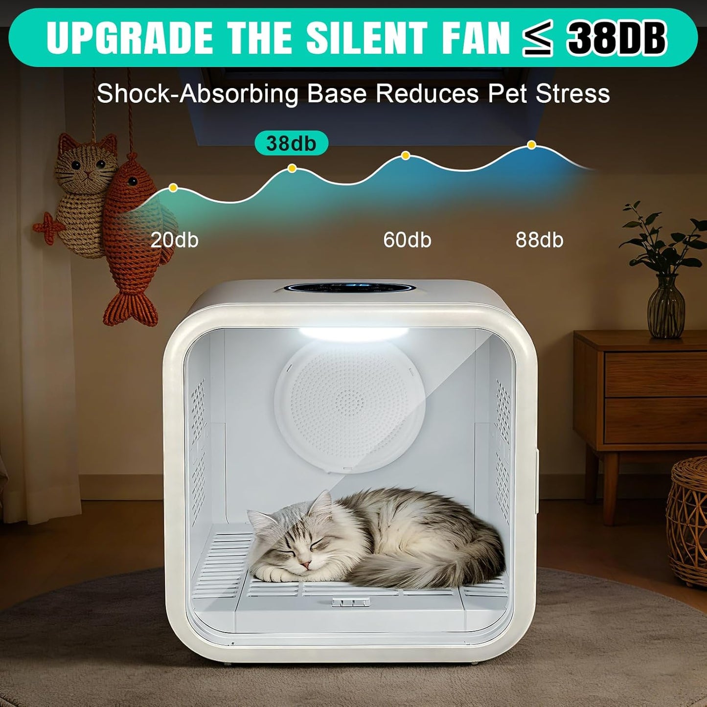 Automatic Pet Hair Dryer Box,Powerful Motor Fans Blower for Cats and Small Dogs,360° Drying,Temperature Control,Self-Dryer Boxes with 3 Adjustable Speed Settings&Quick Drying Modes