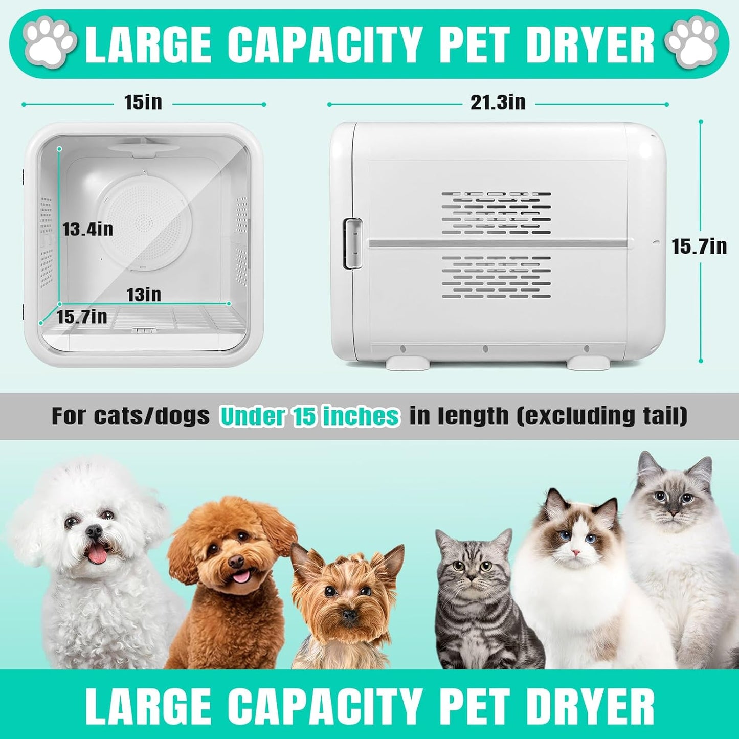 Automatic Pet Hair Dryer Box,Powerful Motor Fans Blower for Cats and Small Dogs,360° Drying,Temperature Control,Self-Dryer Boxes with 3 Adjustable Speed Settings&Quick Drying Modes