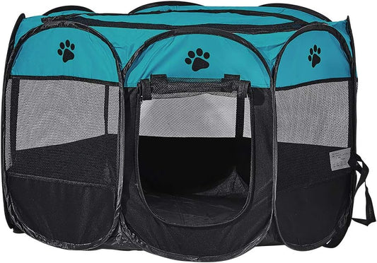 Blue Foldable Pet Dog Playpen, Pop Up Portable Cat Playpen, Indoor/Outdoor for Kitten Puppy Play Pen, Cats Crate Tent with Carrying Bag