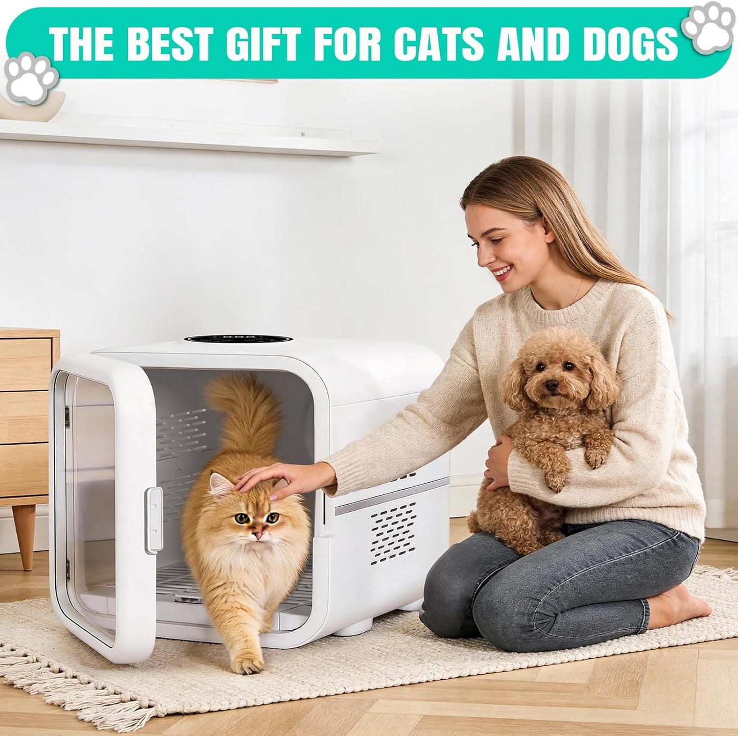 Automatic Pet Hair Dryer Box,Powerful Motor Fans Blower for Cats and Small Dogs,360° Drying,Temperature Control,Self-Dryer Boxes with 3 Adjustable Speed Settings&Quick Drying Modes