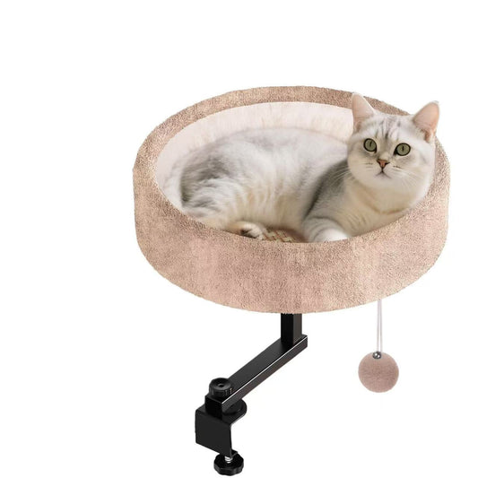 Cat Desk Bed - 360° Rotating,Clamp On Cat Bed for Desks, Adjustable High Support Up to80 lbs for Office, Game Table, Island Tables, Desktop Attachment Hammock