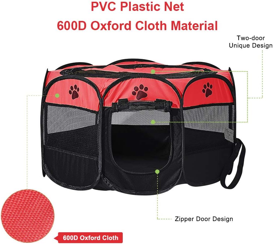 Rose Foldable Pet Dog Playpen, Pop Up Portable Cat Playpen, Indoor/Outdoor for Kitten Puppy Play Pen, Cats Crate Tent with Carrying Bag