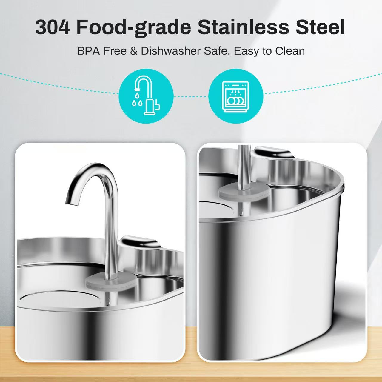 Cat Water Fountain Stainless Steel: 74oz/2.2L Cat Fountain for Drinking- Automatic Dog Watering Dispenser Bowl - Pet Feeding & Watering Supplies（Square Flower Round Window）